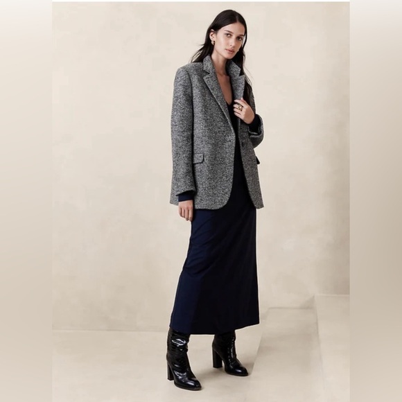 Banana Republic Olinda Oversized Italian Herringbone Blazer XXL Navy NEW - Picture 1 of 16